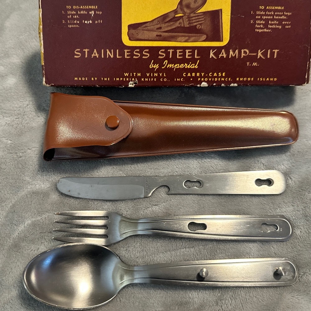 Vintage Stainless Steel Kamp-Kit With Vinyl‎ Carry Case and box, Collectible